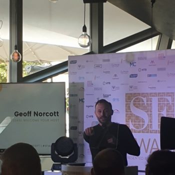 Geoff Norcott on stage at the specialist finance industry awards ceremony